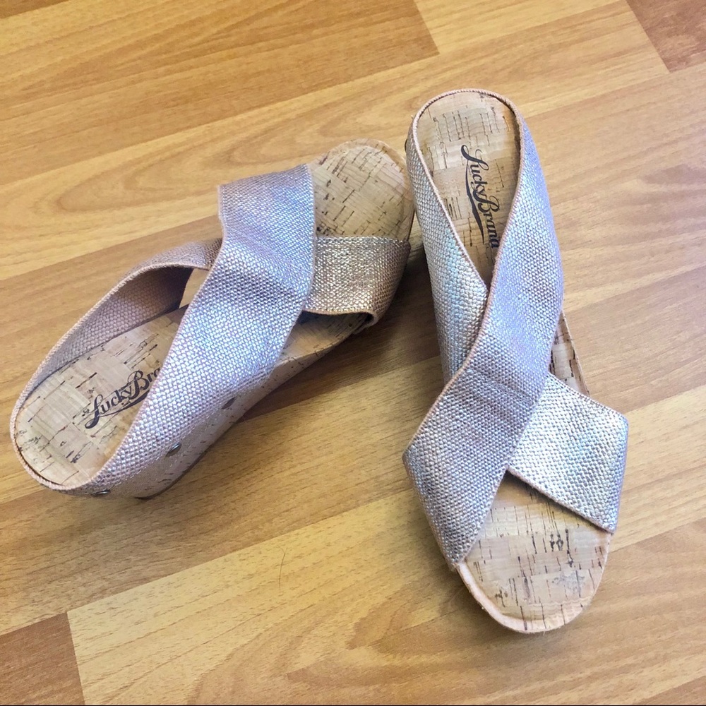 SOLD NWOT Lucky Brand Metallic Cork Wedges - Picture 4 of 8